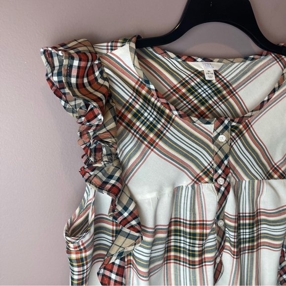 Time and Tru Plaid Ruffle Sleeve Tank Top XL - Picture 4 of 11